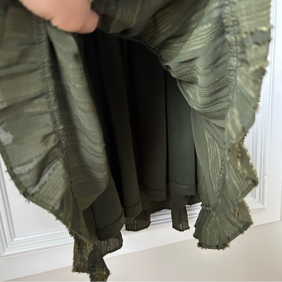 NSR Olive Green Ruffle Tiered Long Sleeve Mini Dress Medium M Textured Blouson - Picture 8 of 10